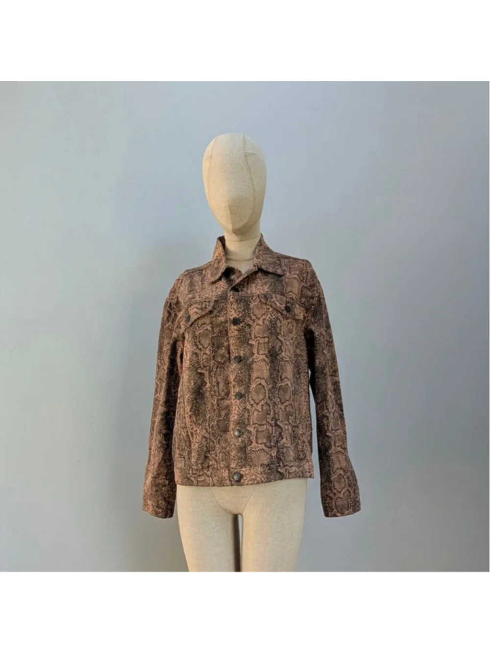 Free People Brown & Black Snake Print Jean Jacket - Small - Picture 3 of 11